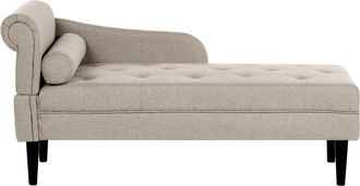 Beliani Chaise Longue In Tessuto Con Bracciolo Sinistro Con Gambe In Legno Beige Yvoire