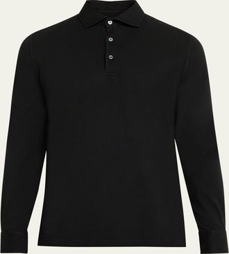 Fedeli Mens Giza Cotton Long-Sleeve Pique Polo Shirt