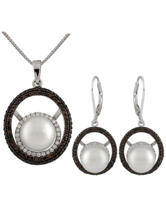 Splendid Pearls Silver 10Mm Pearl Cz Set
