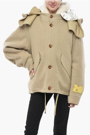 Off-white Wool-Blend Short Parka with Removable Eco-Shearling Lining size 42