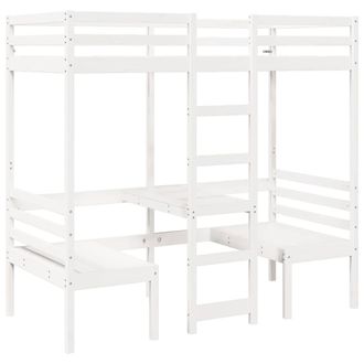 Berkfield Home Loft Bed Frame with Desk & Chairs White 75x190cm Solid Wood Pine | Size: 75x190 cm