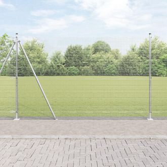 Berkfield Home Welded Wire Fence with 7 Flanged Posts 1.5x10 m Galvanised Steel in Silver