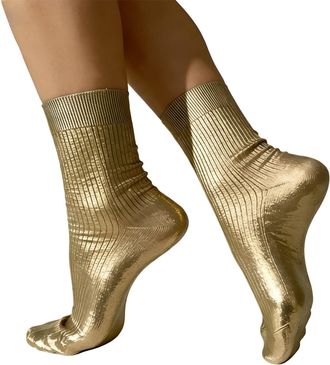 Generic Metallic Silk Sock, Elegant Luxury Shiny Foil Glitter Ribbed Socks, Soft Ribbed Fit, All-Season Temperature (Gold)