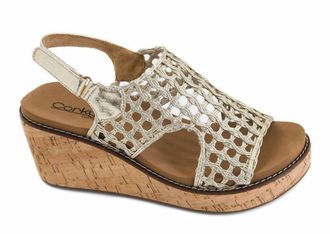 Corkys Footwear Womens Woven Carley Wedge Sandal In Gold