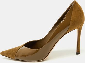 Jimmy Choo London Caper Green Patent Leather And Suede Cass Pointed Toe Pumps