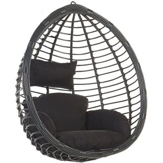 Beliani Silla Colgante De Rat&aacute;n Negra Para Interior-exterior Forma De Huevo Estilo Boho Tollo