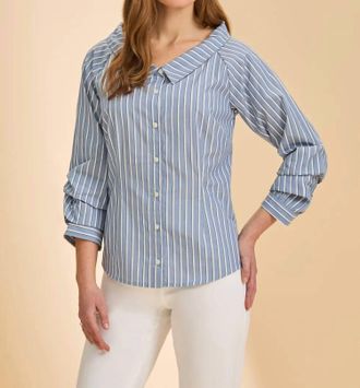 FDJ 3/4 Sleeve Boatneck Shirt In Ether Stripes