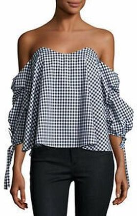 Caroline Constas Black Gingham Gabriella Bardot Top Size XS