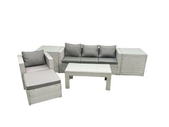 Fimous Outdoor Rattan Garden Furniture Set with Grey Cushions Luxury 5 Seater with Chair & Coffee Table For Conservatory, Patio in Light Grey