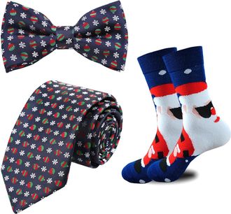 Alizeal Mens Novelty Necktie Bow Tie and Socks Set Perfect for Christmas Tie Set, 076-028