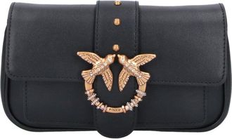 Pinko Black Leather One Love Pocket Shoulder Bag