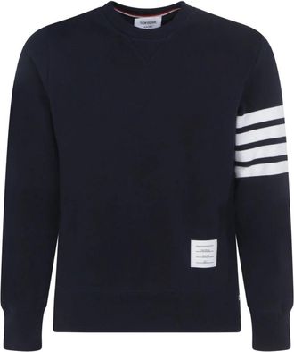 Thom Browne Blauwe Sweater met 4-Bar Streep - Heren - Sweatshirts - Blauw - M - Katoen - Hoodies & sweatvesten