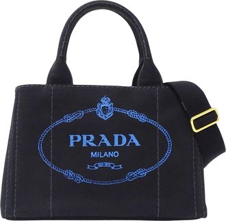 Prada Black Blue Canvas Handbag Shoulder Bag Tote Bag (Pre-Owned)