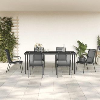 vidaXL Set da Pranzo da Giardino 7 pz Nero in Acciaio e Textilene vidaXL 771065
