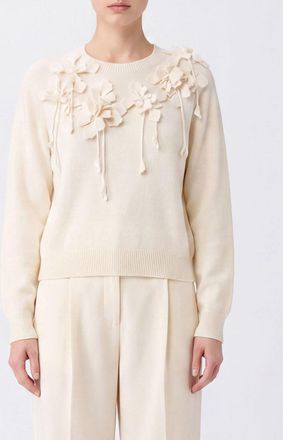 Alberta Ferretti Girocollo in lana vergine con ricamo floreale a maniche lunghe