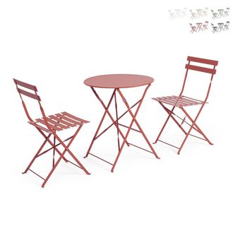 BIZZOTTO Set De Exterior Con Mesa Redonda Y 2 Sillas De Jard&iacute;n Plegables Bistrot Yes - Rojo