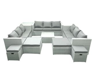 Fimous Garden Outdoor Furniture Set 14 Seater Rattan Sofa Set with Side Table 4 Footstools Light Grey Mixed