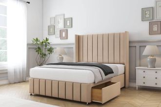Sloomy Melbourne Plush Divan Set No Drawers-54 Wingback-Footboard in Stone | Size: Small Single