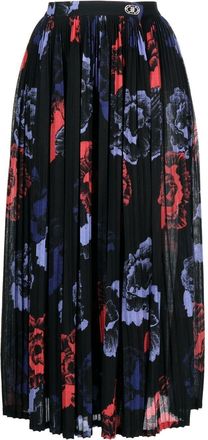 Ferragamo floral-print pleated midi skirt - women - Virgin Wool/Polyamide - 48 - Black