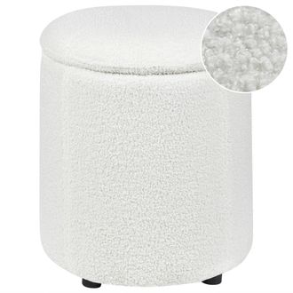 Beliani Puf Blanco Crema De Piel Sint&eacute;tica 40 X 38 Cm Con Almacenamiento Glamour Maryland