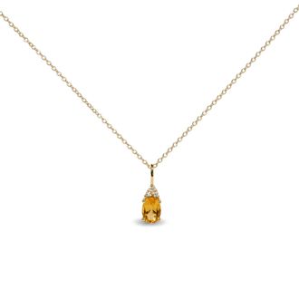 House of Brilliance 10K Yellow Gold Oval Birthstone Trio Diamond Accent Drop Pendant Necklace