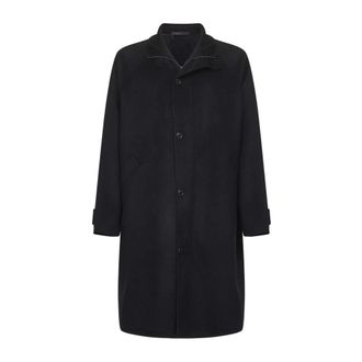 Giorgio Armani Single-Breasted Coats, male, Blue, XL, Blue Cashmere Coat with Button Details