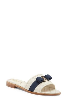 Ferragamo Lovec Q Bow Quilted Slide Sandal in Mascarpone at Nordstrom, Size 6.5