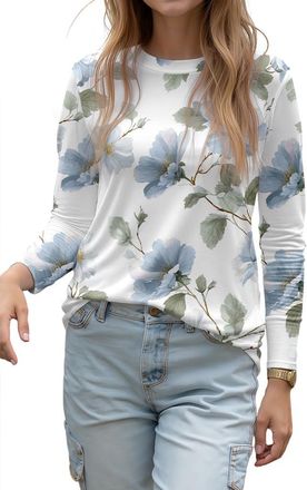 Generic Womens Long Sleeve Tops Business Spring for Women 2026 Trendy Summer Shirts Floral Fashion Work Blouses Dressy Casual(White,Large)