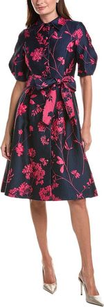 Teri Jon by Rickie Freeman Teri Jon By Rickie Freeman Jacquard Puff Sleeve Floral Silk-Blend Shirtdress