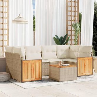 vidaXL Set Sof&aacute;s De Jard&iacute;n 7 Piezas Y Cojines Rat&aacute;n Sint&eacute;tico Beige Vidaxl