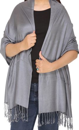 World of Shawls Plain Pashmina Scarf Hijab Shawl Stole Wrap Viscose (Silver)