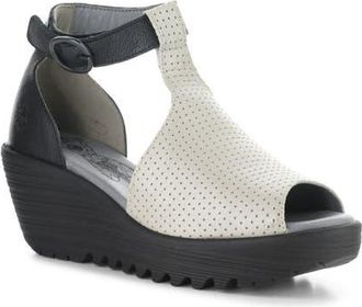 FLY London Lemo Ankle Strap Platform Wedge Sandal in Silver/Black at Nordstrom, Size 10-10.5Us