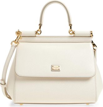 Dolce & Gabbana Medium Sicily Leather Top Handle Bag in 80001 White at Nordstrom