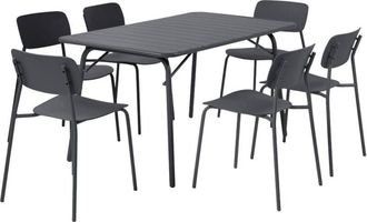 Sweeek Folding metal garden table 140 cm + 6 chairs, anthracite - Amelia + Liva
