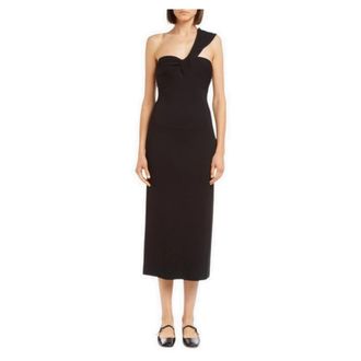 P.A.R.O.S.H. Zwarte One-Shoulder Jurk met Strik - Dames - Casual kleedjes - Zwart - S - Kleedjes