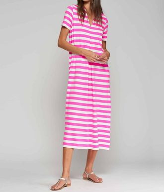 Vilagallo Long Straight-Cut Dress In Fushia And White