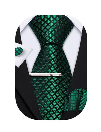 Barry.Wang Mens Tie Paisley Plaid Striped Floral Silky Necktie Pocket Square Cufflinks Clip Set Wedding Party Formal Business