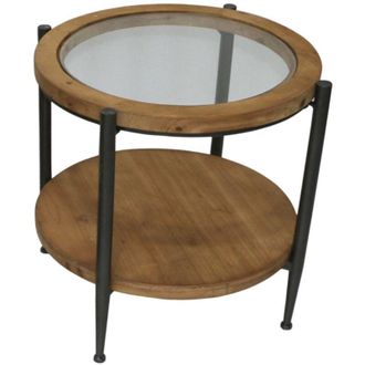 Decorspace Tavolino rotondo in legno e metallo con piano in Vetro da &oslash; 53 x h 49 cm