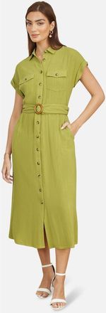 Yumi Viscose Linen Look Midi Shirt Dress in Lime Green at Nordstrom, Size 14