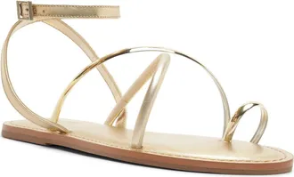 Schutz Valeria Toe Loop Ankle Strap Sandal in Ouro/Platina at Nordstrom, Size 10.5