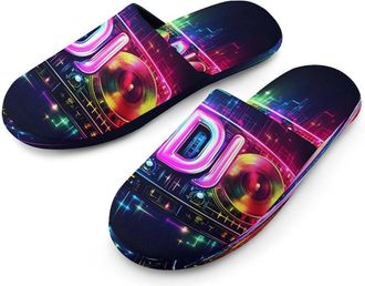 Generic DJ Music Lover Mens Cotton Slippers Memory Foam Comfort House Shoes Winter Indoor Slipper for Hotel Casa Spa