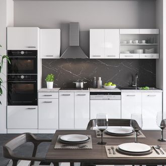 Vicco Mueble De Cocina R-line, Blanco, 300 Cm Con Armario Alto, Sin Encimera