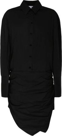The Attico Zwarte Asymmetrische Zoom Overhemdjurk - Dames - Shirt Kleedjes - Zwart - XS - Katoen - Kleedjes