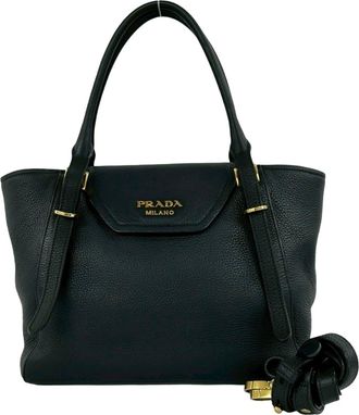 Prada Black Leather Handbag Shoulder Bag Tote Bag (Pre-Owned)