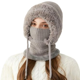 Generic Beanie Hat for Women, Sherpa Hood Ski Face Cover, Unisex Wind-Resistant Ski Cover Fleece Cycling Motorcycle Balaclava Face Coverings Women Cold Weathe