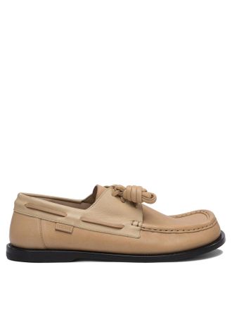 Loewe Mens Campo Laced Loafers - Beige Leather - Size EU 44