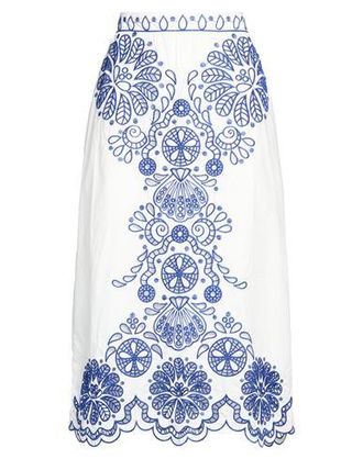 Farm Rio OFF-WHITE AND BLUE GRAPHIC RICHELIEU MIDI SKIRT