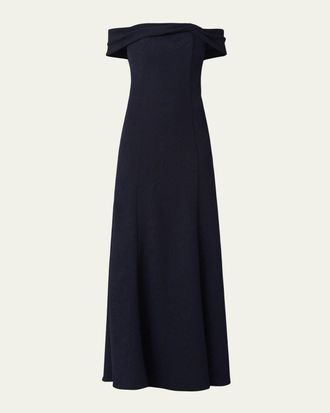 Shoshanna Flores Off-the-Shoulder Crepe Gown