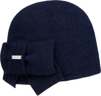 Seeberger ladies Litika Winter Hat, walking hat with Bow - Blue - One size