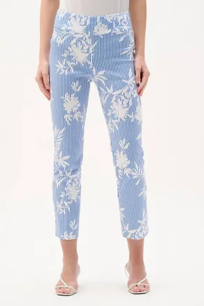 Joseph Ribkoff Striped Floral Straight Leg Pant In Vanilla/blue